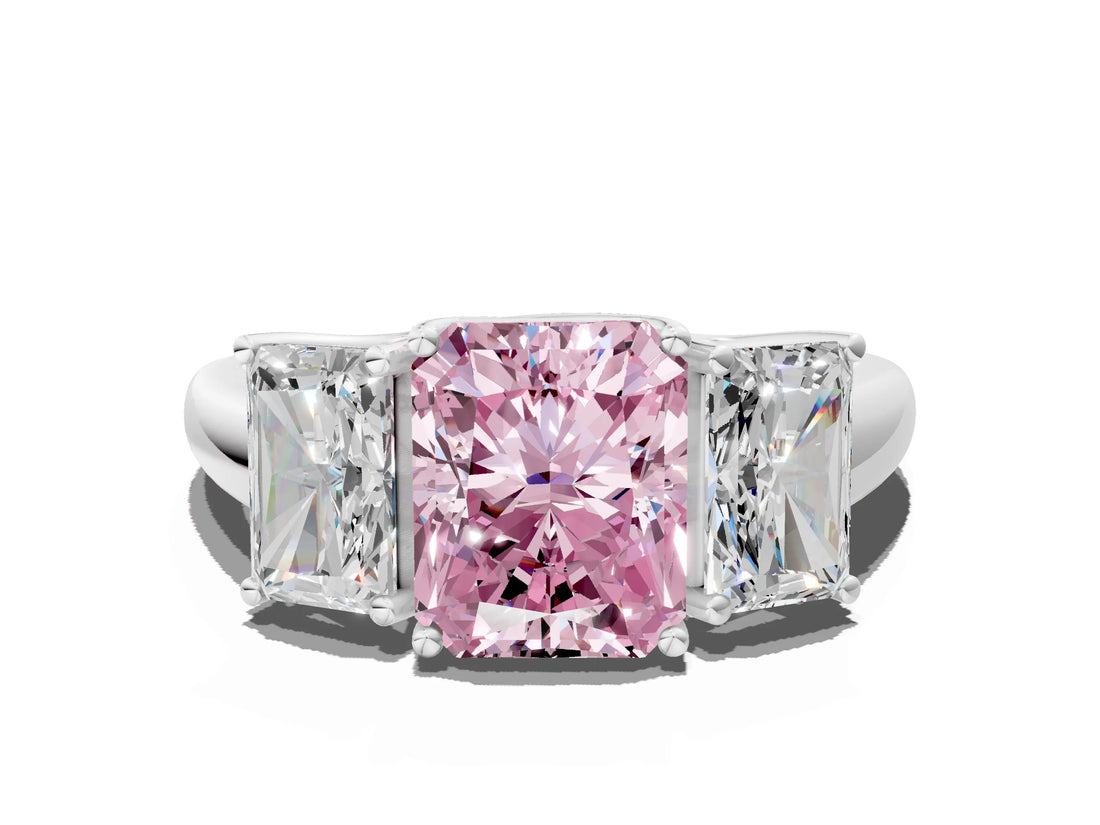 White gold Three-Stone Fancy Pink Radiant Cut Diamond Engagement Ring with Prong Setting_15
