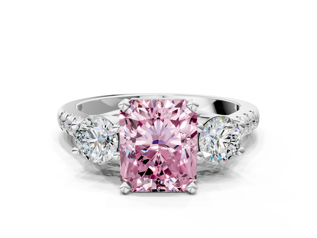 White gold Three-Stone Fancy Pink Radiant  Cut Diamond Pavé Band with Four-Prong Setting_28