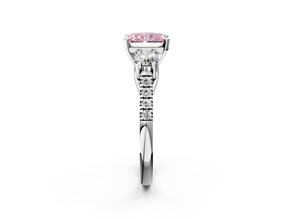 White gold Three-Stone Fancy Pink Radiant Cut Diamond Pavé Band with Four-Prong Setting