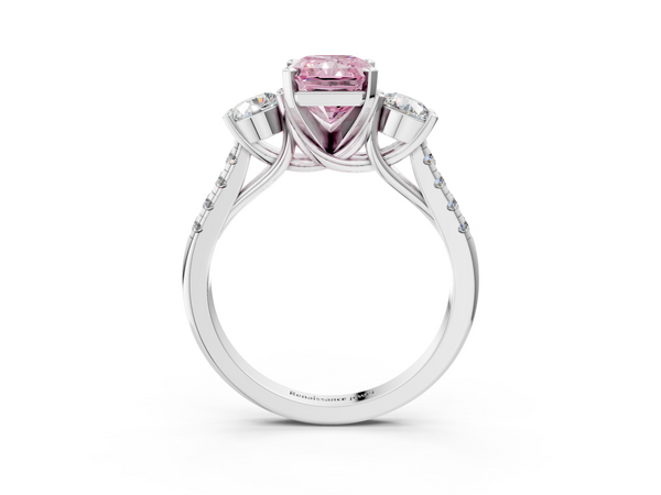 White gold Three-Stone Fancy Pink Radiant Cut Diamond Pavé Band with Four-Prong Setting
