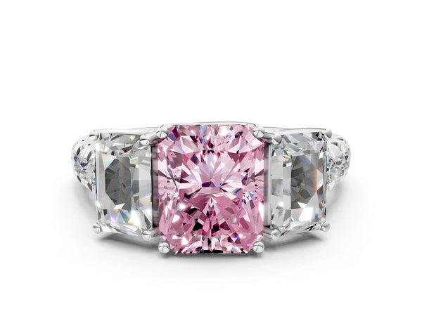 Platinum Three-Stone Fancy Pink Radiant Cut Diamond Pavé Band with Prong Setting