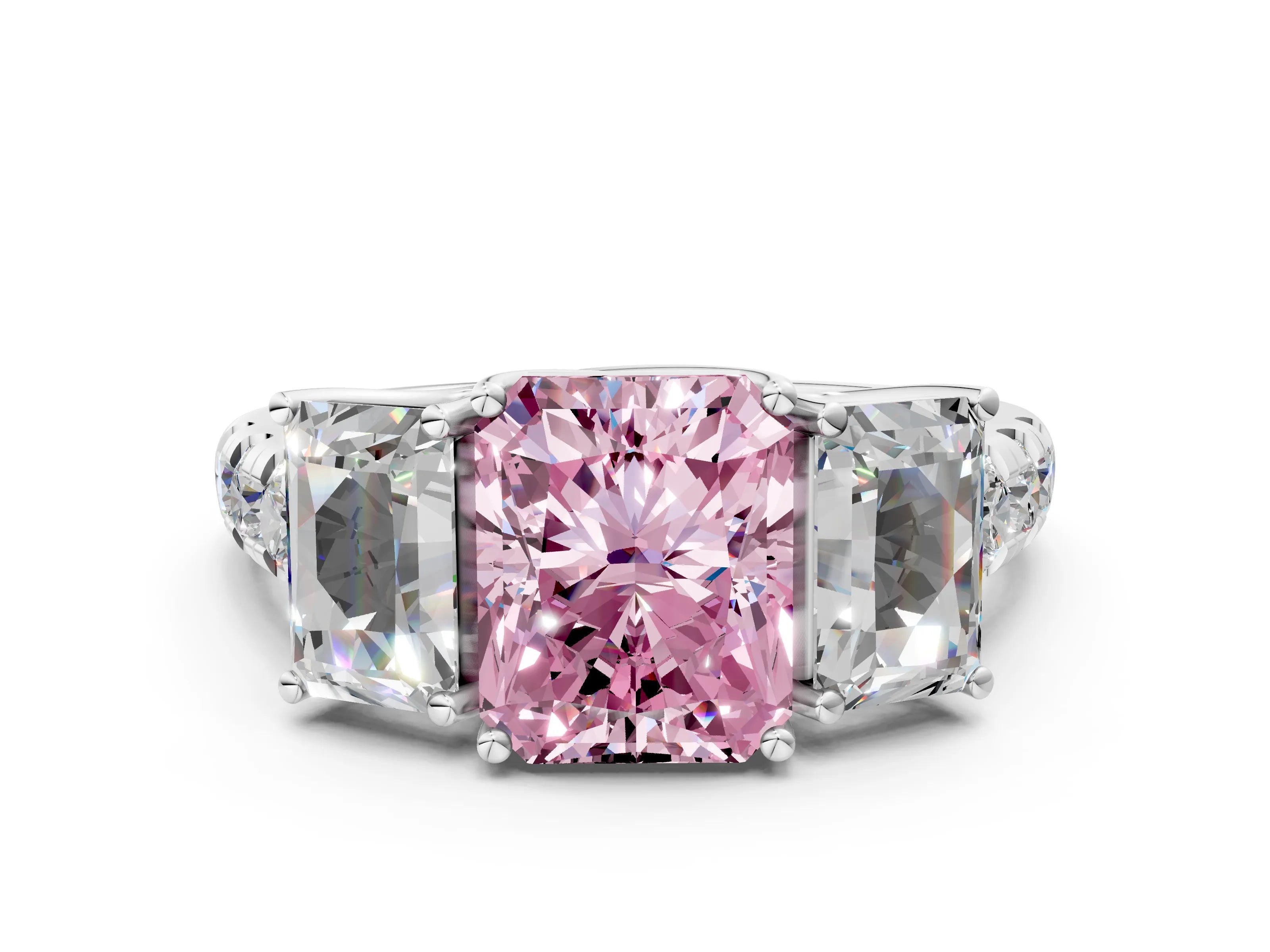 White gold Three-Stone Fancy Pink Radiant Cut Diamond Pavé Band with Prong Setting_12