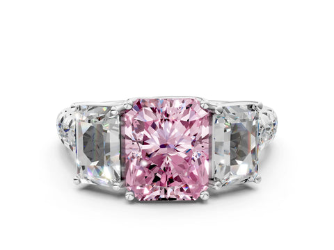 White gold Three-Stone Fancy Pink Radiant Cut Diamond Pavé Band with Prong Setting_12