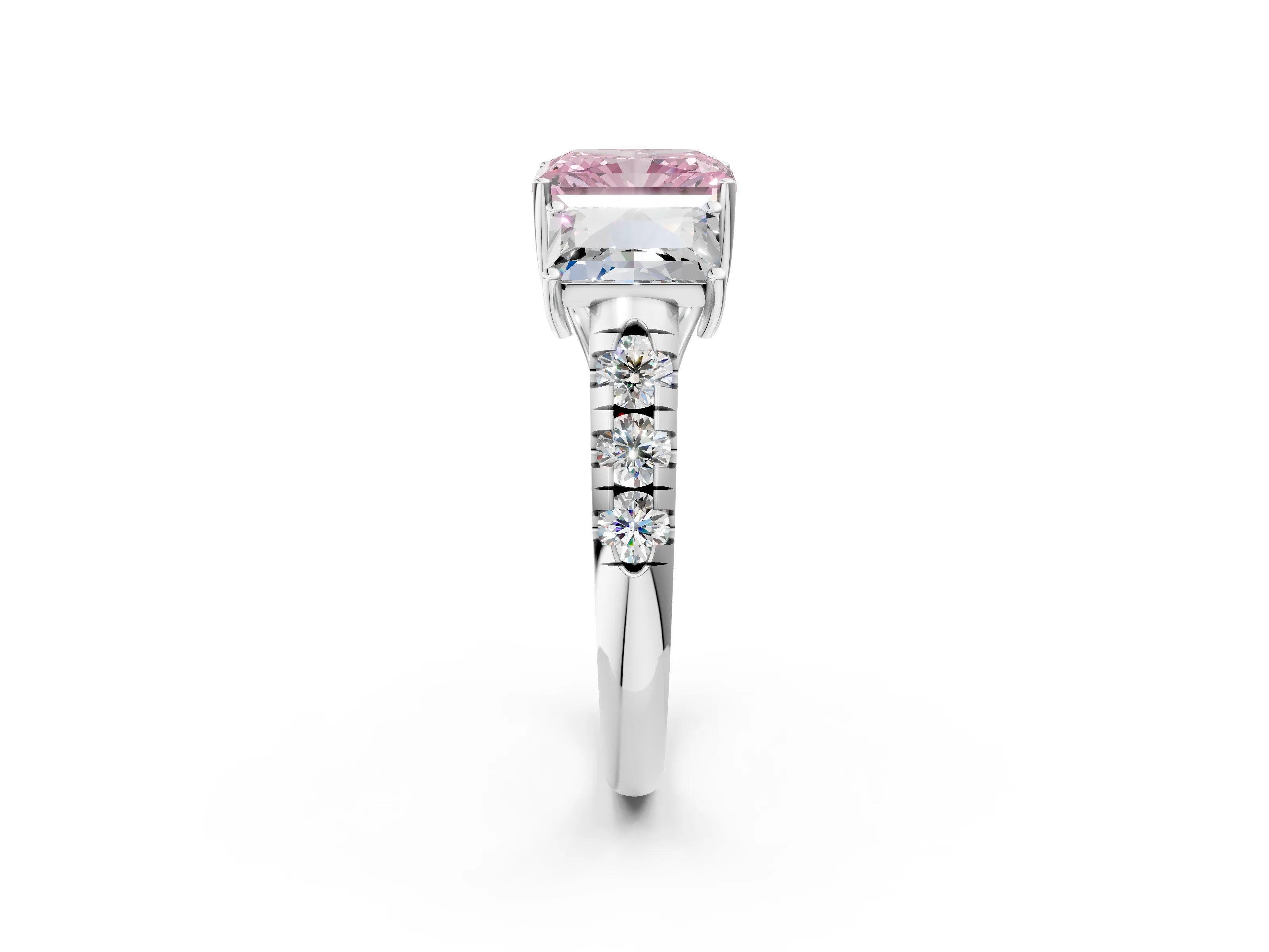 White gold Three-Stone Fancy Pink Radiant Cut Diamond Pavé Band with Prong Setting_14