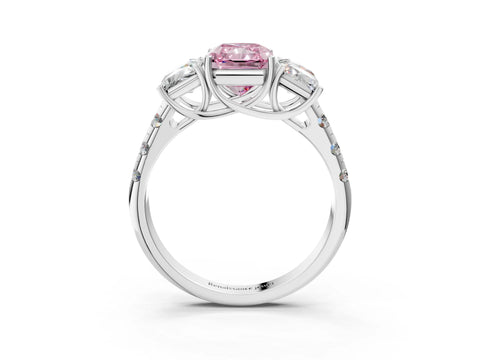 White gold Three-Stone Fancy Pink Radiant Cut Diamond Pavé Band with Prong Setting_15