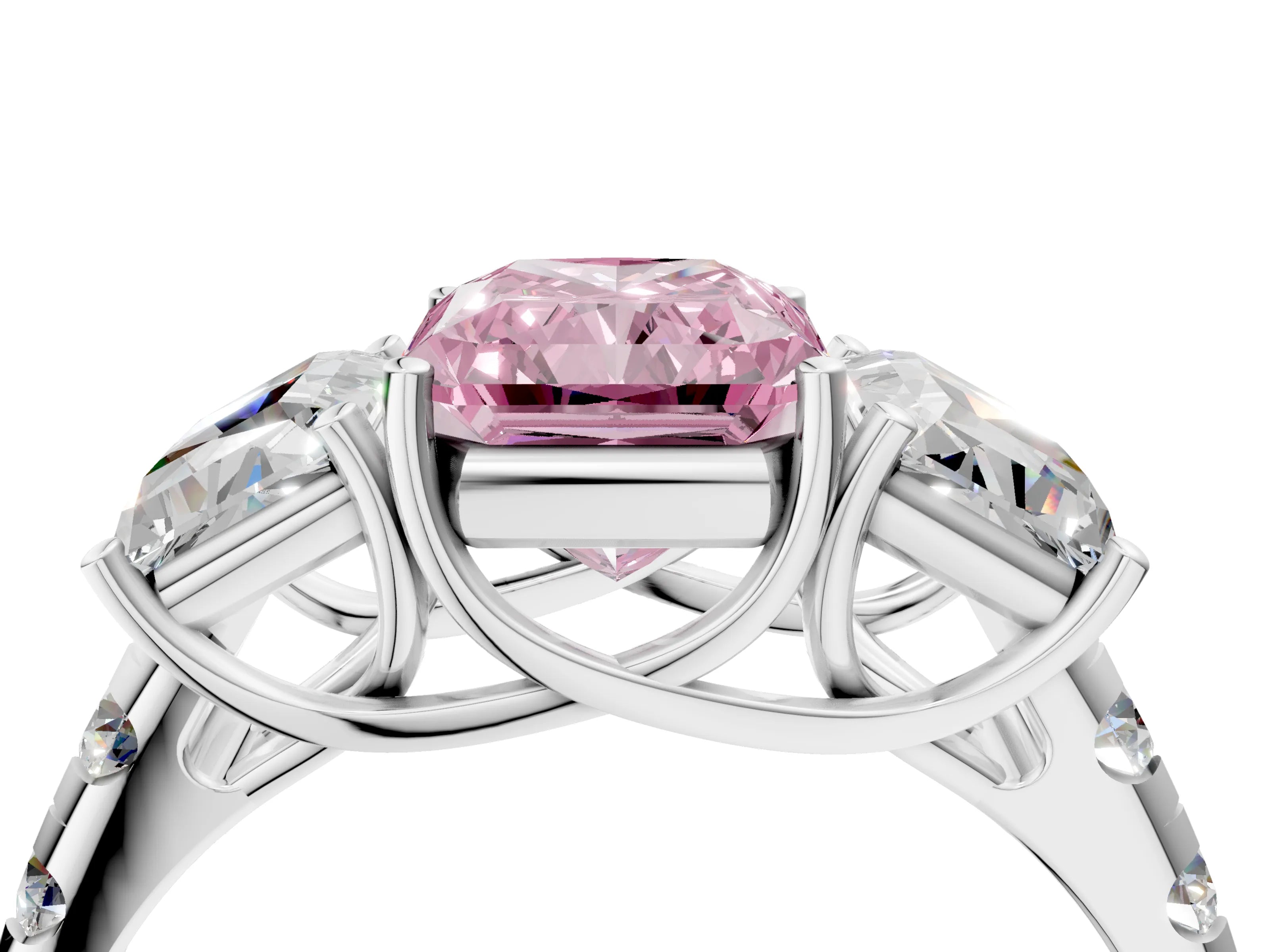 White gold Three-Stone Fancy Pink Radiant Cut Diamond Pavé Band with Prong Setting_16