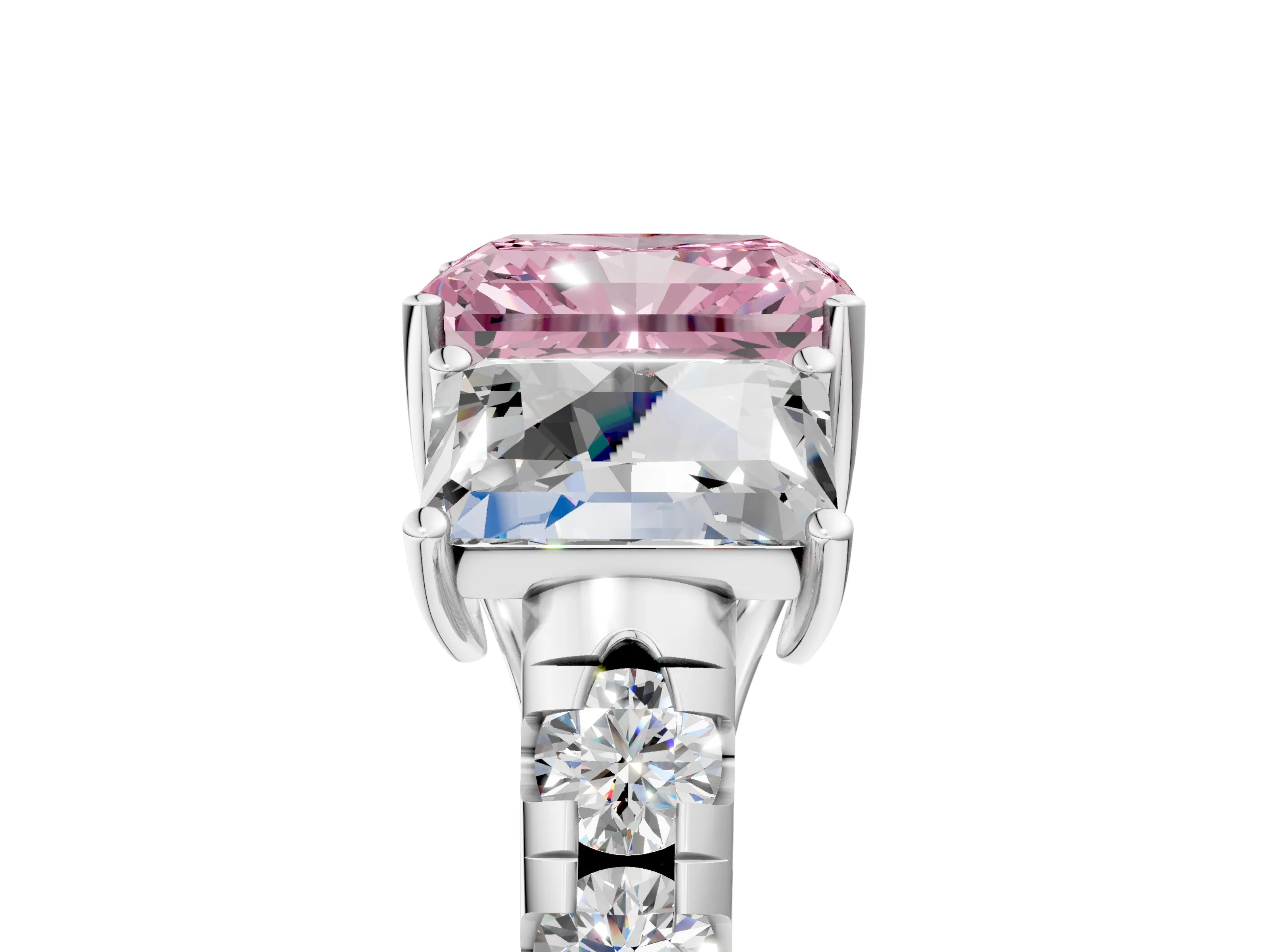 White gold Three-Stone Fancy Pink Radiant Cut Diamond Pavé Band with Prong Setting_17
