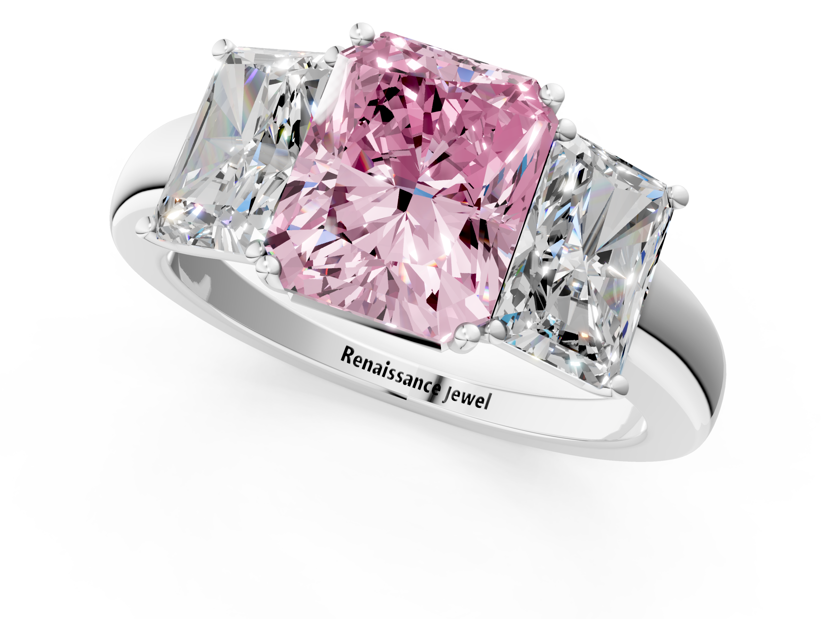 White gold Three-Stone Fancy Pink Radiant  Cut Diamond Ring with Channel-Set Band and Four-Prong Setting_44