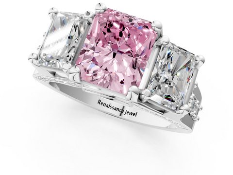 White gold Three-Stone Fancy Pink Radiant  Cut Diamond Ring with Channel-Set Band and Four-Prong Setting_45
