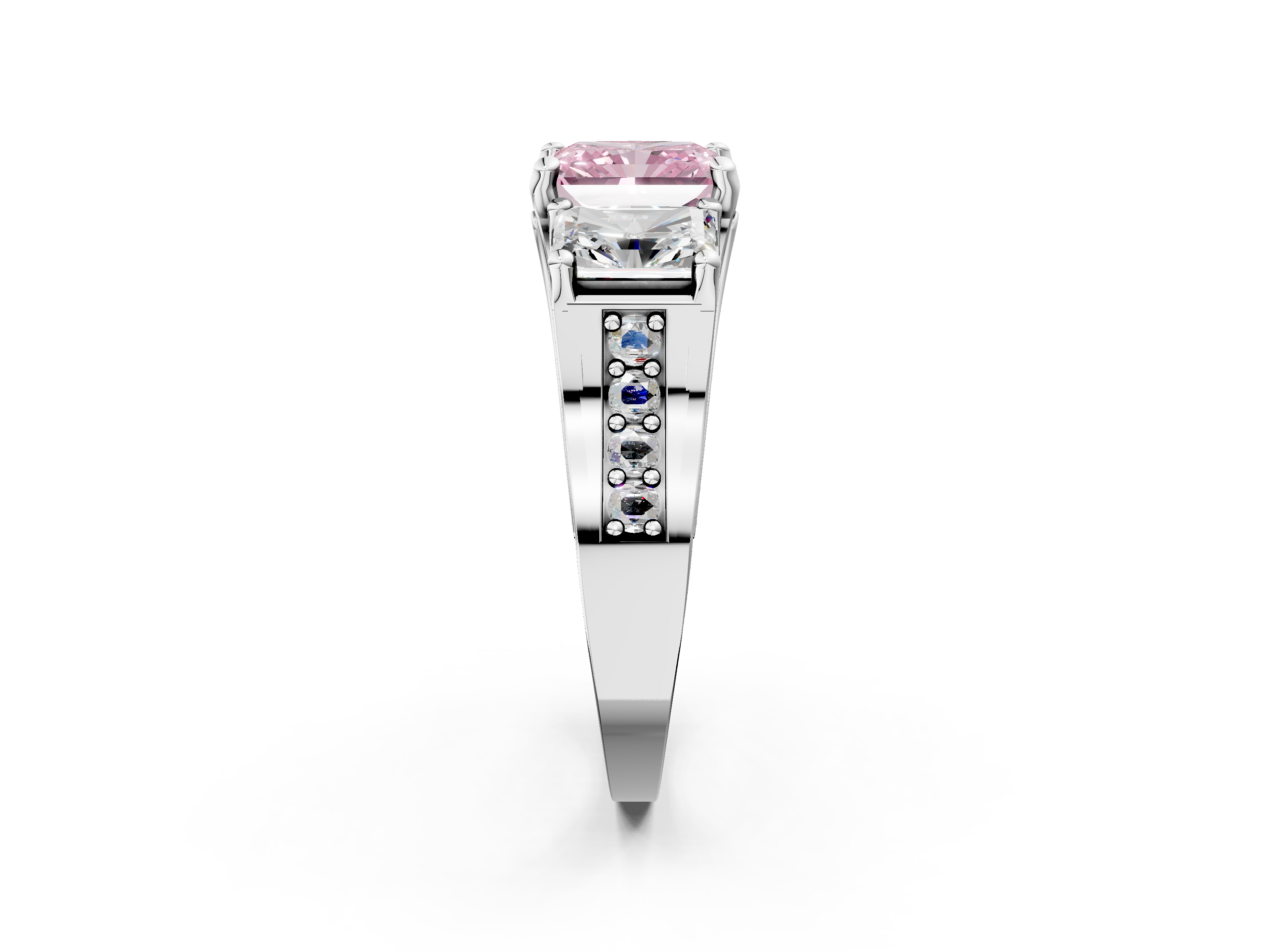 White gold Three-Stone Fancy Pink Radiant  Cut Diamond Ring with Channel-Set Band and Four-Prong Setting_46