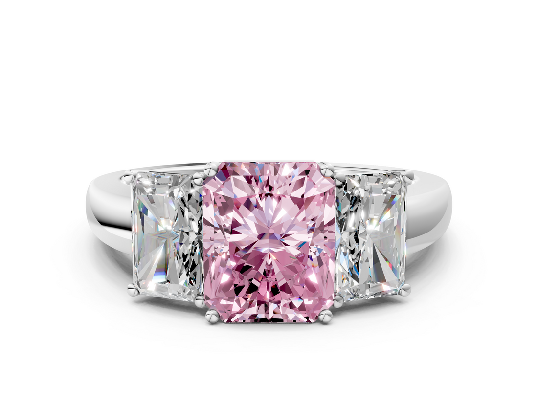 White gold Three-Stone Fancy Pink Radiant  Cut Diamond Ring with Channel-Set Band and Four-Prong Setting_89