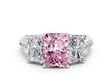 White gold Three-Stone Fancy Pink Radiant Cut Diamond Ring with Pavé Band and Prong Setting_138