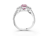 White gold Three-Stone Fancy Pink Radiant Cut Diamond Ring with Pavé Band and Prong Setting_141
