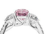 White gold Three-Stone Fancy Pink Radiant Cut Diamond Ring with Pavé Band and Prong Setting_142