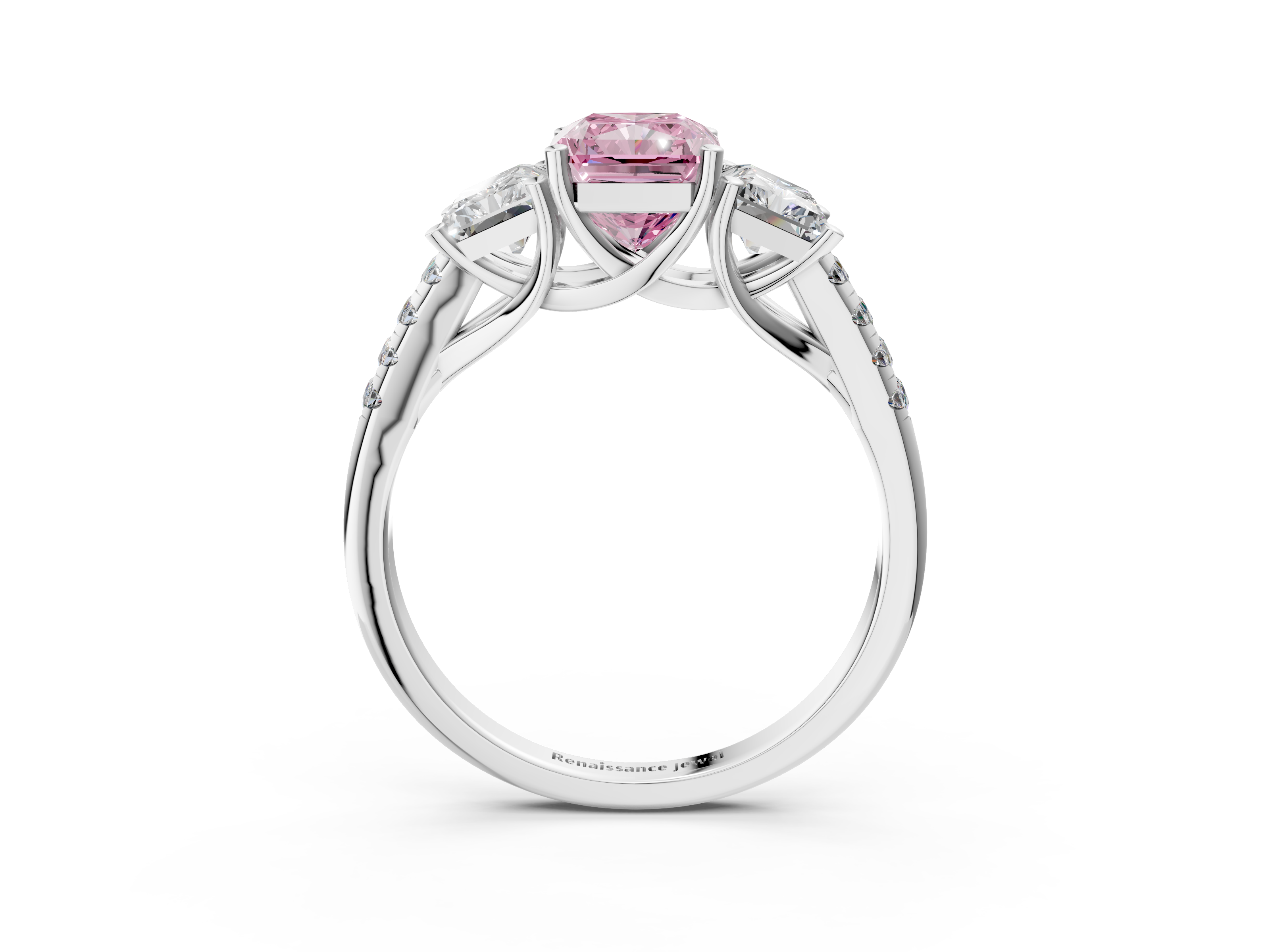 White gold Three-Stone Fancy Pink Radiant  Cut Diamond Ring with Pavé Band and Prong Setting_36