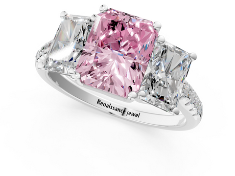 White gold Three-Stone Fancy Pink Radiant  Cut Diamond Ring with Pavé Band and Prong Setting_38