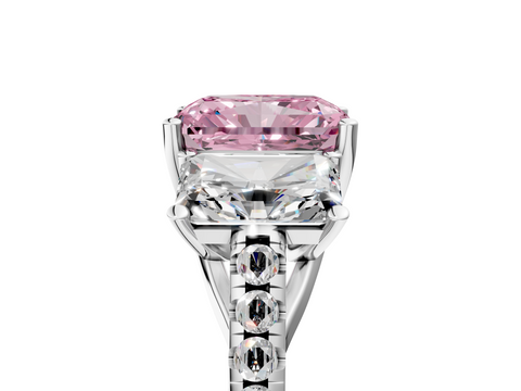 White gold Three-Stone Fancy Pink Radiant  Cut Diamond Ring with Pavé Band and Prong Setting_38