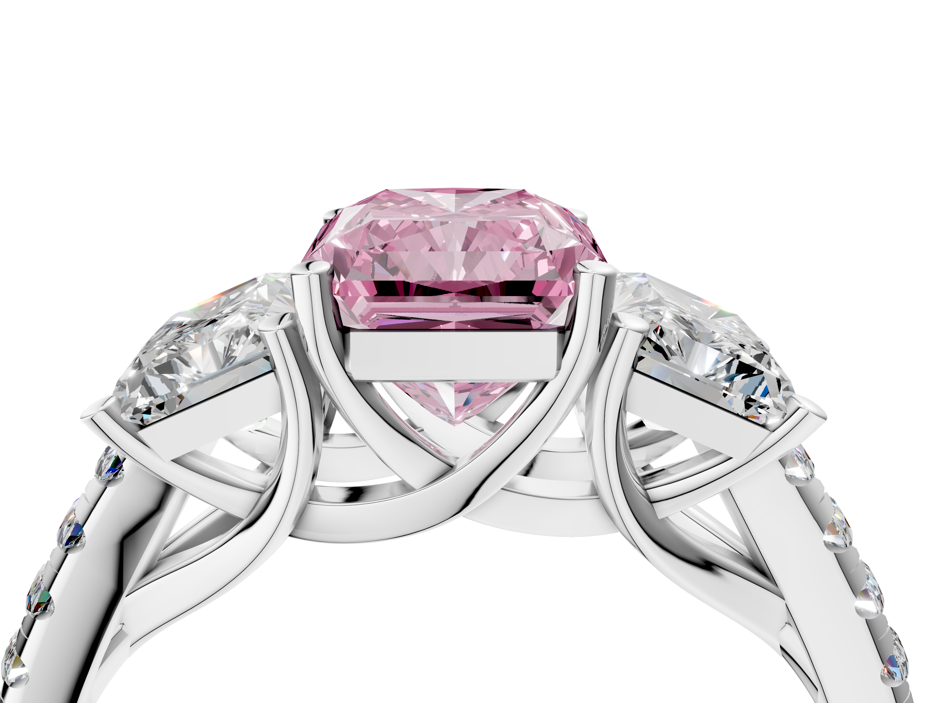 White gold Three-Stone Fancy Pink Radiant  Cut Diamond Ring with Pavé Band and Prong Setting_41