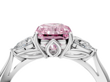 White gold Three-Stone Fancy Pink Radiant  Cut Diamond Ring with Pear Side Stones in Four-Prong Setting_114