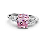 White gold Three-Stone Fancy Pink Radiant Cut Diamond Ring with Pear  Side Stones in Four-Prong Setting_12