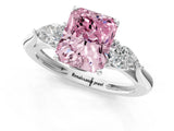 White gold Three-Stone Fancy Pink Radiant Cut Diamond Ring with Pear  Side Stones in Four-Prong Setting_13