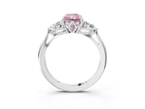 White gold Three-Stone Fancy Pink Radiant Cut Diamond Ring with Pear  Side Stones in Four-Prong Setting_15