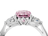 White gold Three-Stone Fancy Pink Radiant Cut Diamond Ring with Pear  Side Stones in Four-Prong Setting_16