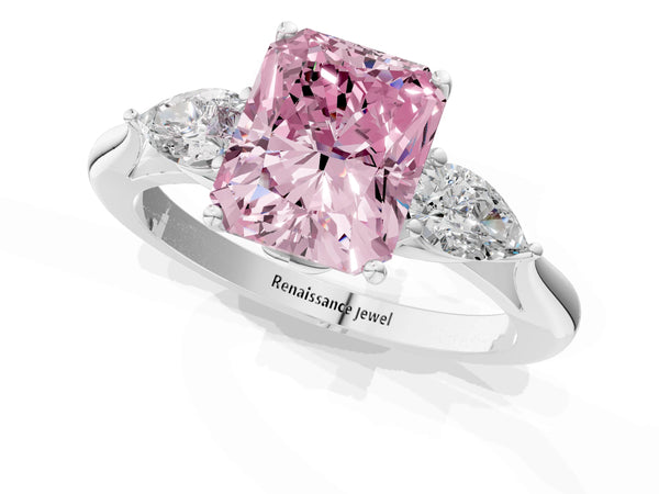 White Gold Radiant Cut Engagement Ring Setting for Fancy Pink Center with Pear Side Stones