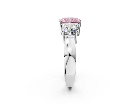 White gold Three-Stone Fancy Pink Radiant Cut Diamond Ring with Round Side Stones, Classic Band, and Four-Prong Setting_2