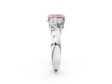 White gold Three-Stone Fancy Pink Radiant Cut Diamond Ring with Round Side Stones, Classic Band, and Four-Prong Setting_2
