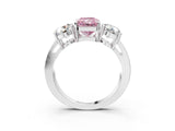 White gold Three-Stone Fancy Pink Radiant Cut Diamond Ring with Round Side Stones, Classic Band, and Four-Prong Setting_3