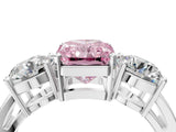 White gold Three-Stone Fancy Pink Radiant Cut Diamond Ring with Round Side Stones, Classic Band, and Four-Prong Setting_4