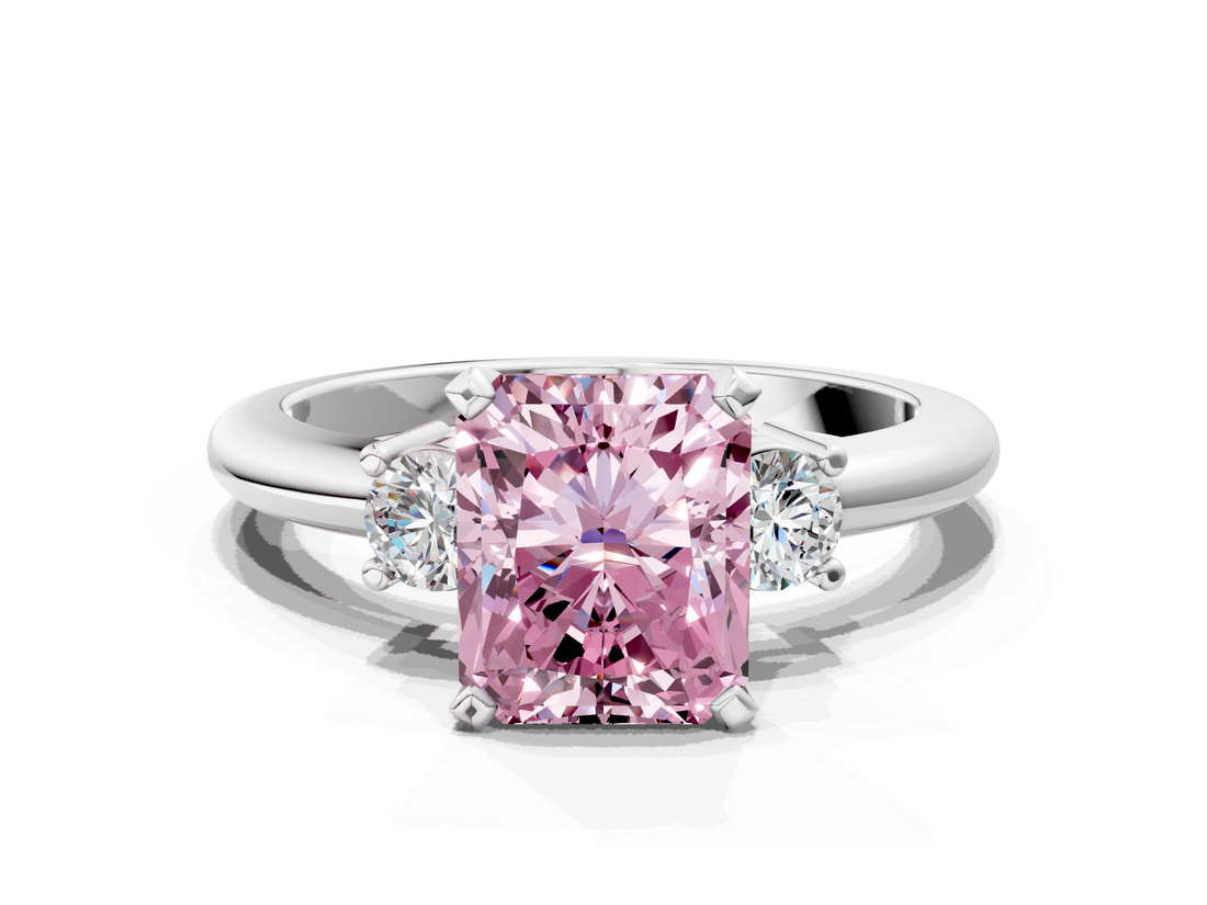 White gold Three-Stone Fancy Pink Radiant  Cut Diamond Solitaire with Prong Setting and Classic Band_28
