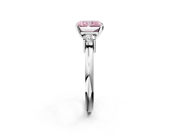 White gold Three-Stone Fancy Pink Radiant  Cut Diamond Solitaire with Prong Setting and Classic Band