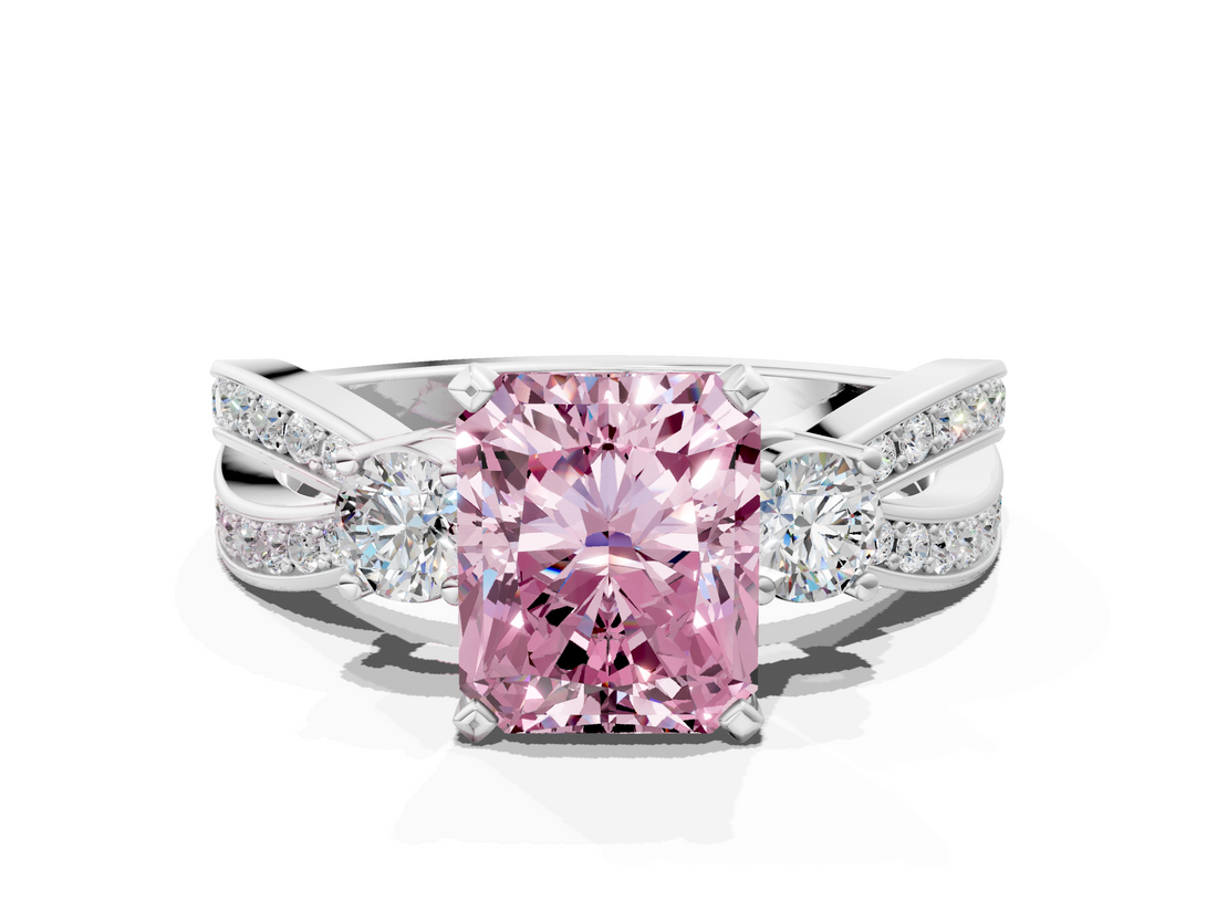 White gold Three-Stone Fancy Pink Radiant  Cut Diamond Twist Band with Prong Setting_34