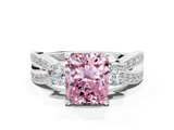 White gold Three-Stone Fancy Pink Radiant  Cut Diamond Twist Band with Prong Setting_34