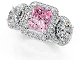 White gold Three-Stone Fancy Pink Radiant Cut Halo Diamond Milgrain Band with Four-Prong Setting_1