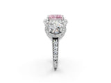 White gold Three-Stone Fancy Pink Radiant Cut Halo Diamond Milgrain Band with Four-Prong Setting_2