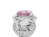 White gold Three-Stone Fancy Pink Radiant Cut Halo Diamond Milgrain Band with Four-Prong Setting_5