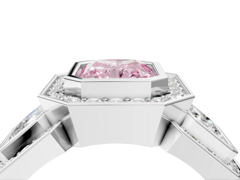 White gold Three-Stone Fancy Pink Radiant Cut Halo Pavé Diamond Ring_4