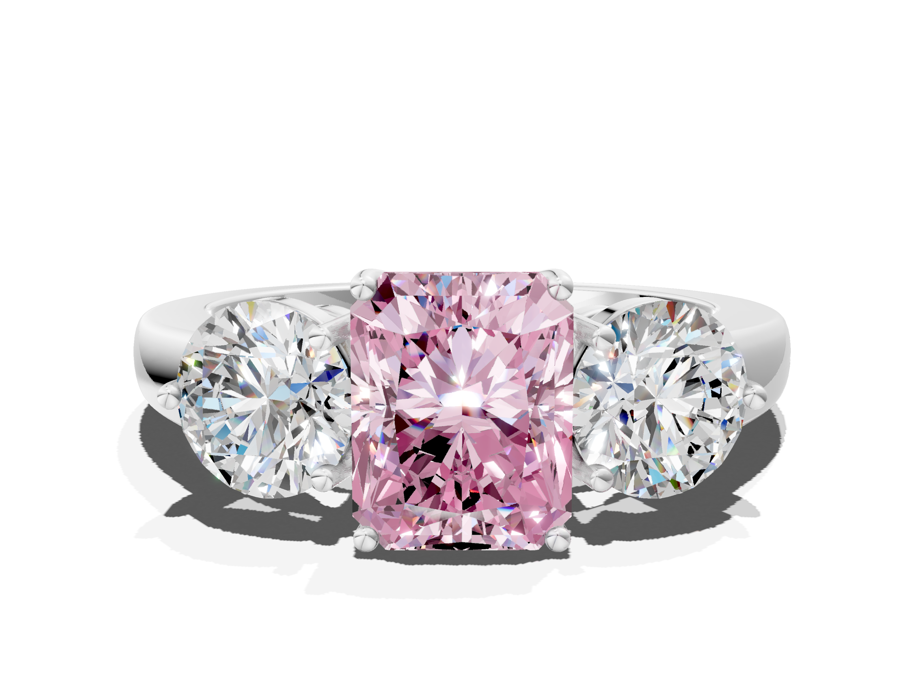 White gold Three-Stone Fancy Pink Radiant  Cut Solitaire Ring with Prong Setting on a Classic Band_47