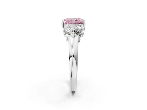 White gold Three-Stone Fancy Pink Radiant  Cut Solitaire Ring with Prong Setting on a Classic Band_48