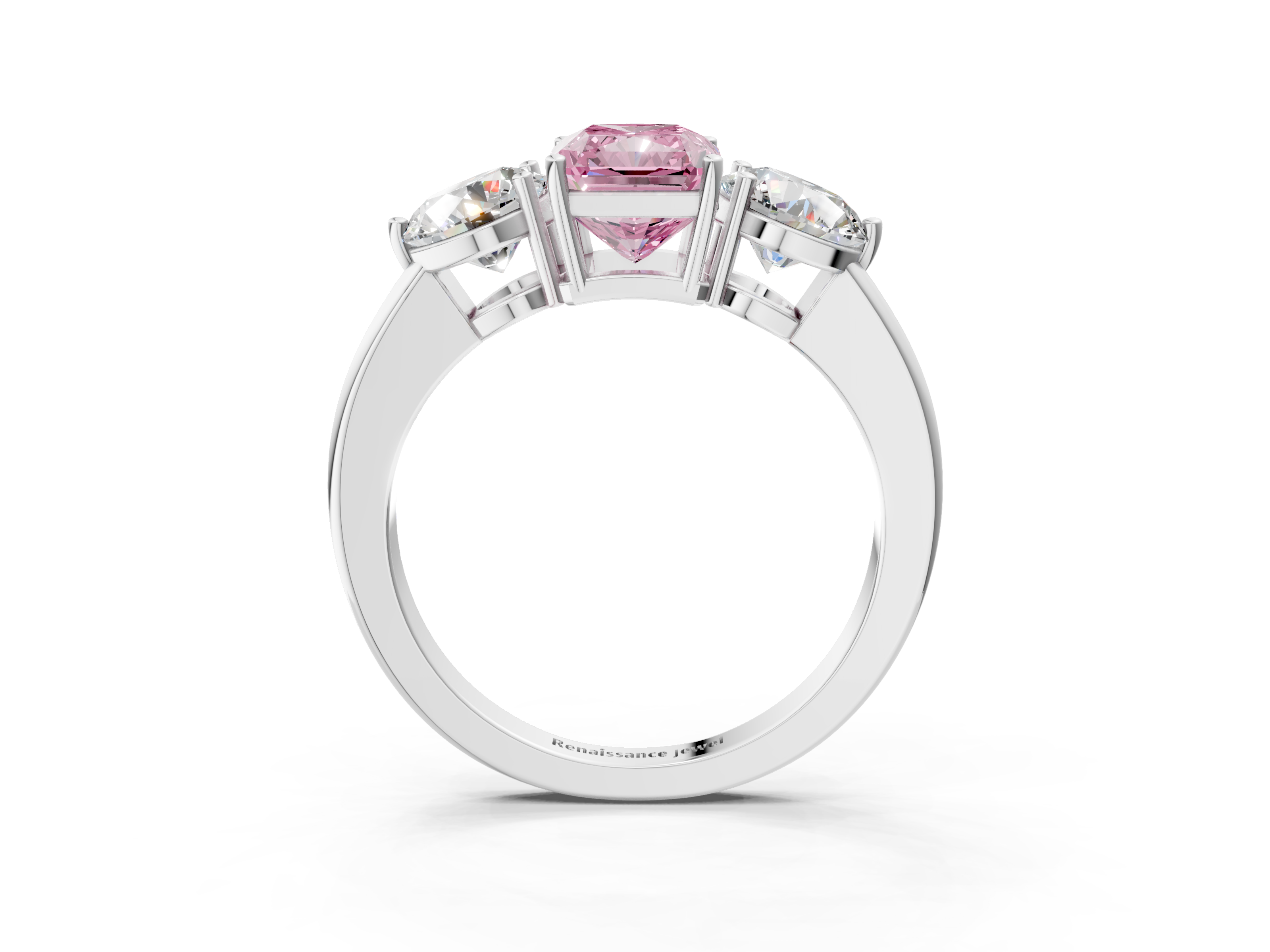 White gold Three-Stone Fancy Pink Radiant  Cut Solitaire Ring with Prong Setting on a Classic Band_51