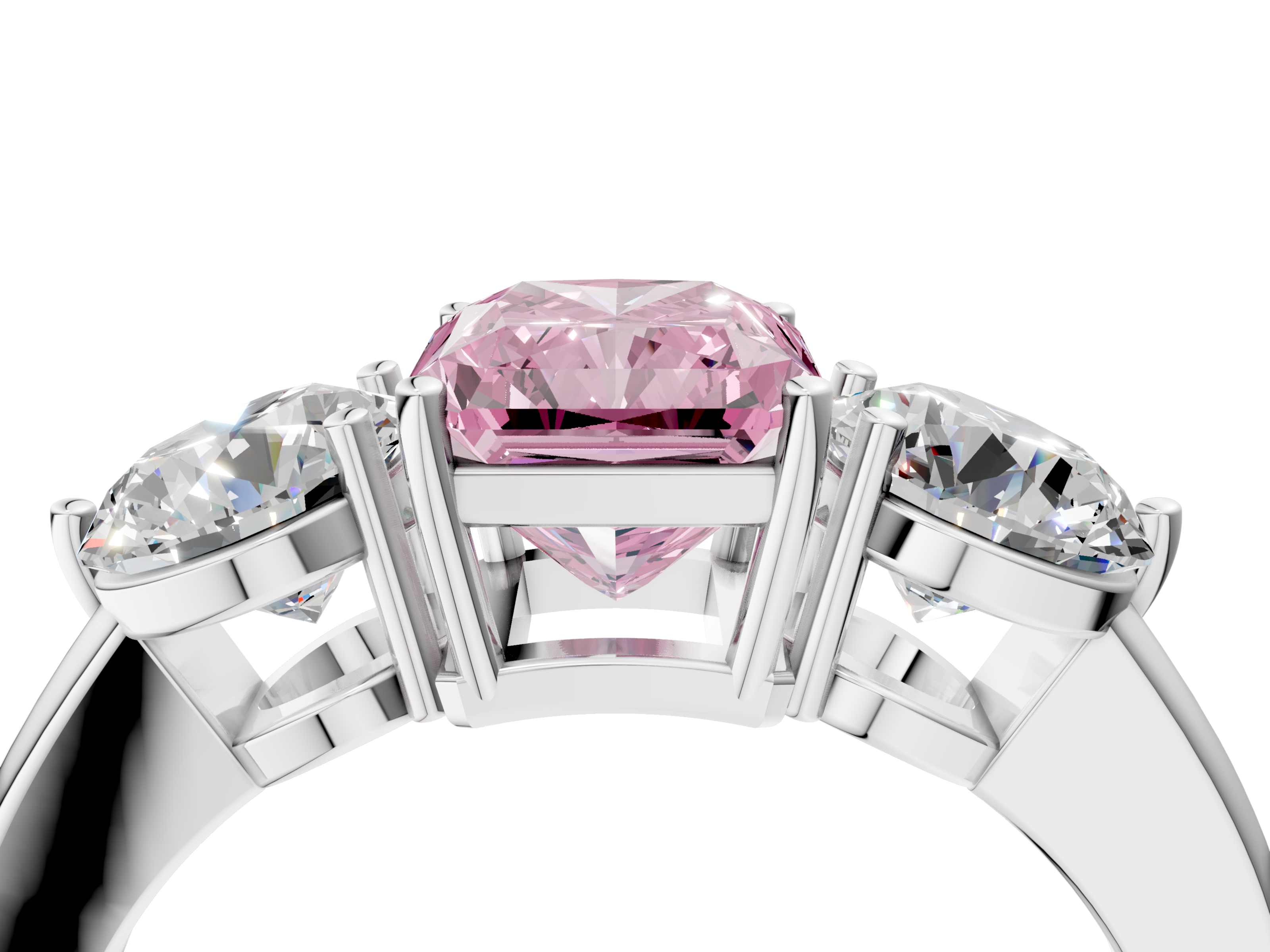 White gold Three-Stone Fancy Pink Radiant  Cut Solitaire Ring with Prong Setting on a Classic Band_52