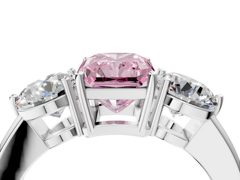 White gold Three-Stone Fancy Pink Radiant  Cut Solitaire Ring with Prong Setting on a Classic Band_52