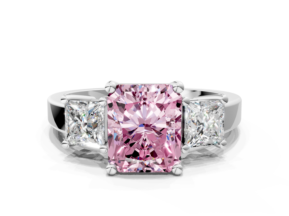 White gold Three-Stone Fancy Pink Radiant  Cut Solitaire Ring with Prong Setting_3