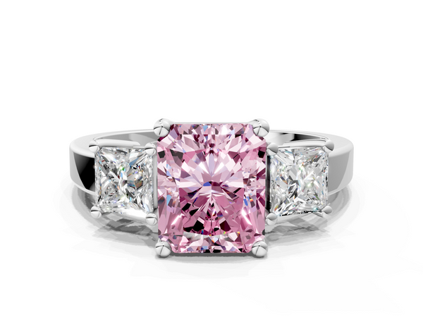 White gold Three-Stone Fancy Pink Radiant  Cut Solitaire Ring with Prong Setting