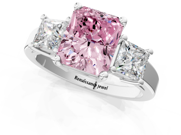 White gold Three-Stone Fancy Pink Radiant  Cut Solitaire Ring with Prong Setting