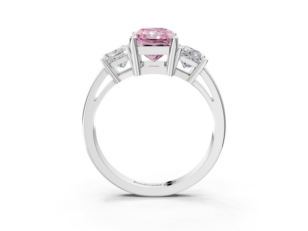 White gold Three-Stone Fancy Pink Radiant  Cut Solitaire Ring with Prong Setting