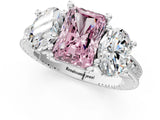 White gold Three-Stone Fancy Pink Radiant  Diamond Milgrain Pave Band with Prong Setting 1